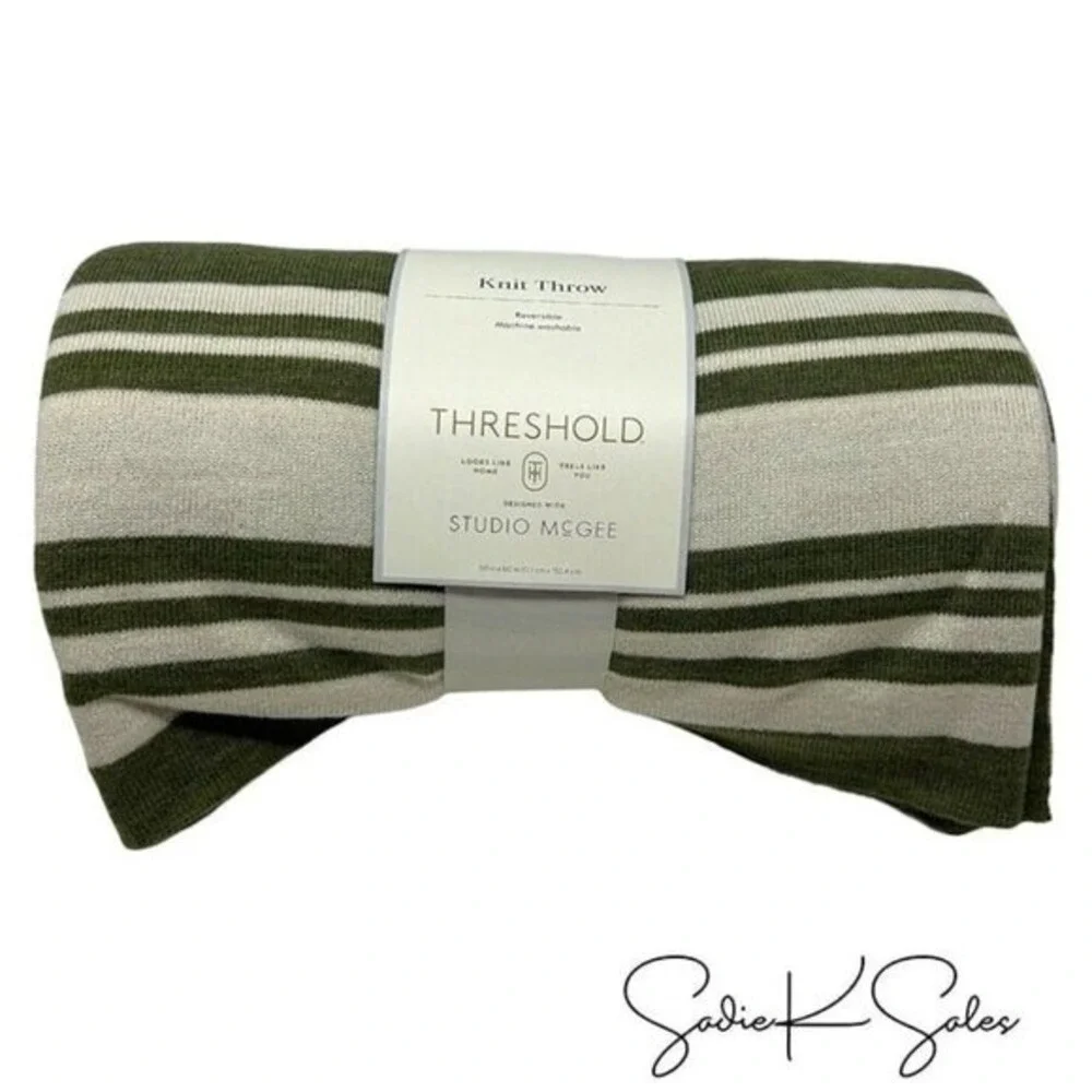 Framed Jacquard Knit Throw‎ Blanket Sage Green - Threshold Studio McGee